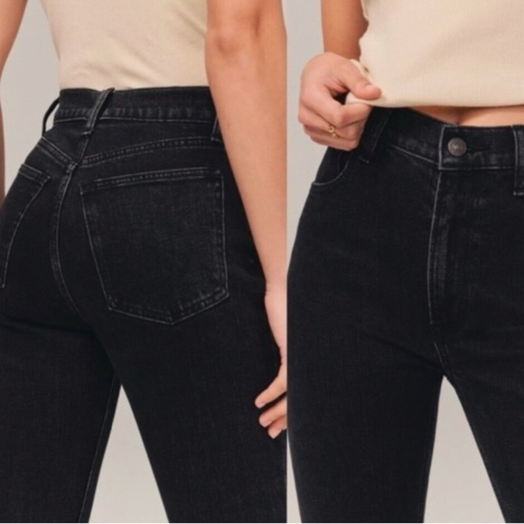 NWT AbercrombieThe Skinny High Rise Split Hem Jeans Black Plus NWT 34/18 Tall - Picture 2 of 8